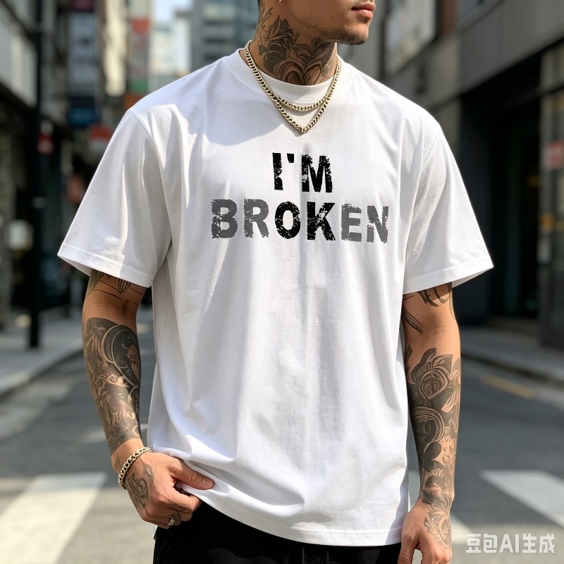 ディストレスト クオート メンズ Tシャツ I'M BROK - Street Style Fashion Quotes のレビューと価格