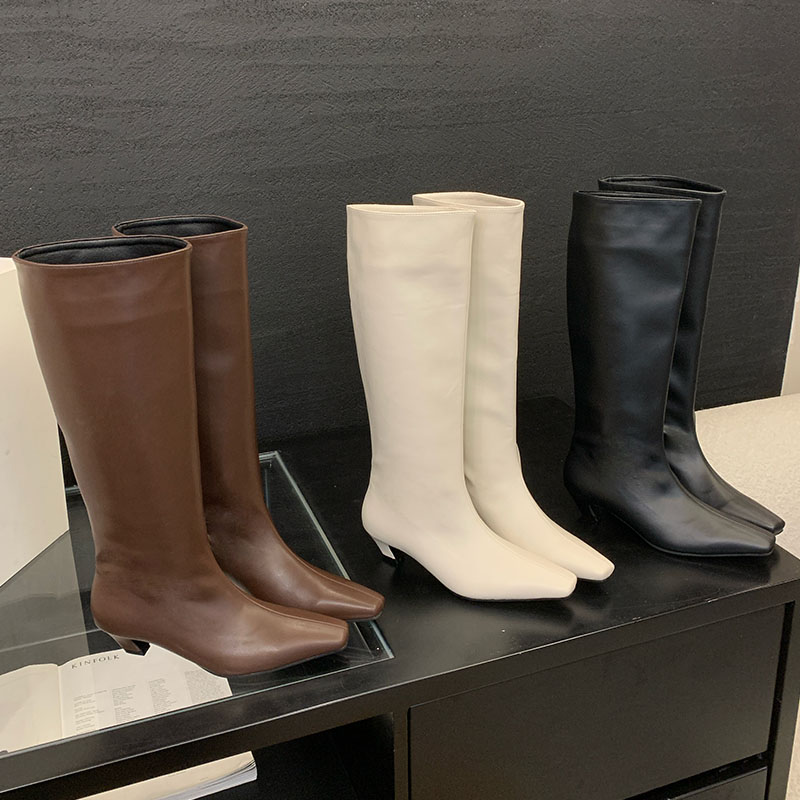 秋冬ストリートスタイルのニーハイブーツ、ポインテッドトゥ、ロ - Street Fashion Lady のレビューと価格