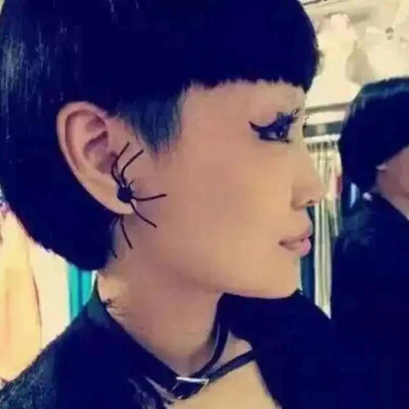 1 ペアパンクストリートクールな人格代替ブラックスパイダーイ - Street Fashion Earrings のレビューと価格