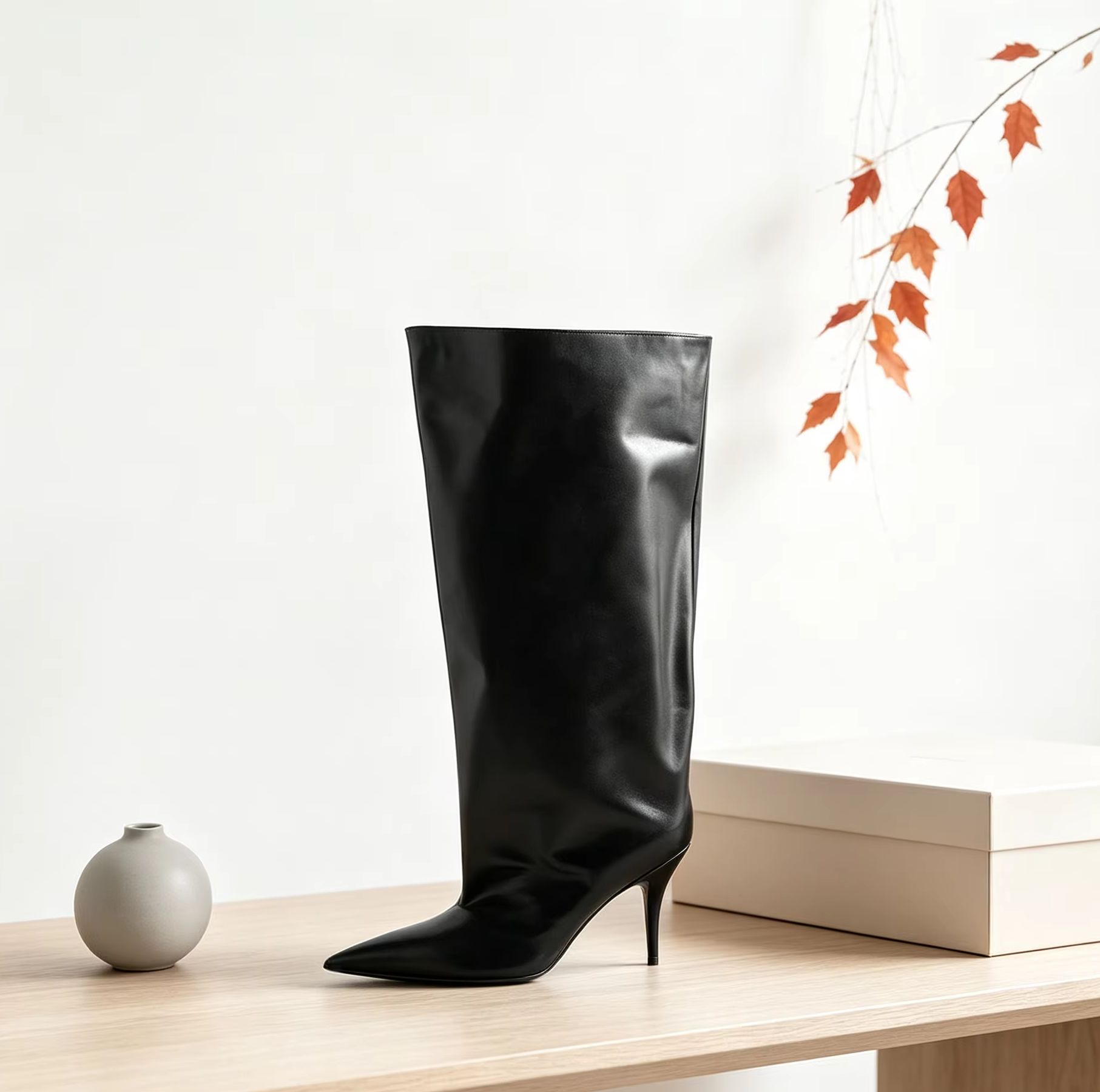 スラウチワイドカフニーハイブーツ、ポインテッドトゥ、スティレ - Street Fashion Lady のレビューと価格