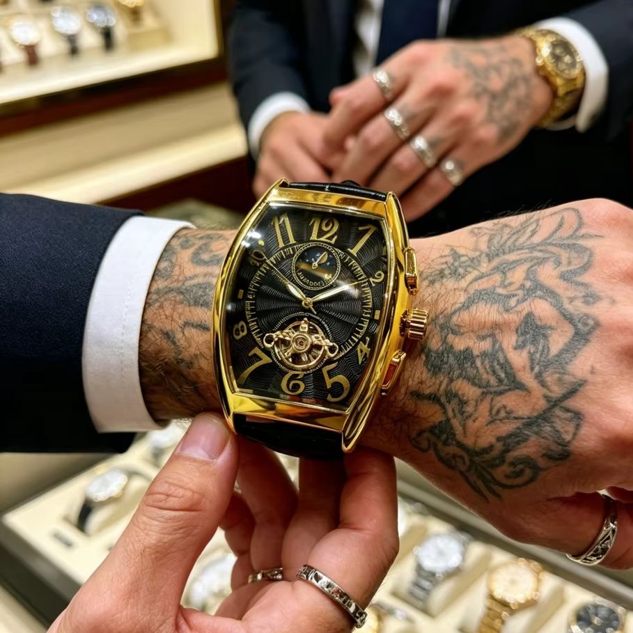 パンクスタイルの樽型メンズ機械式時計、全自動スケルトン防水夜 - Street Fashion Guys のレビューと価格