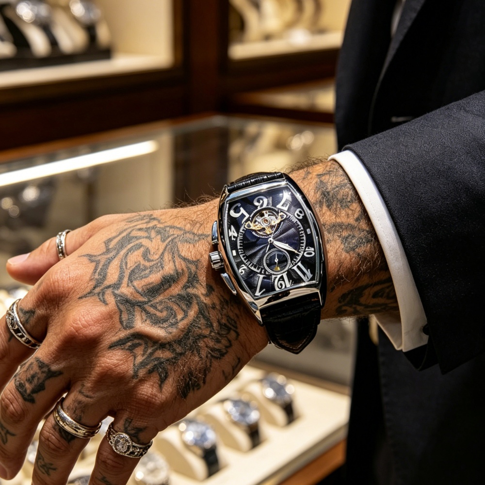 パンクスタイルの樽型メンズ機械式時計、全自動スケルトン防水夜 - Street Fashion Guys のレビューと価格