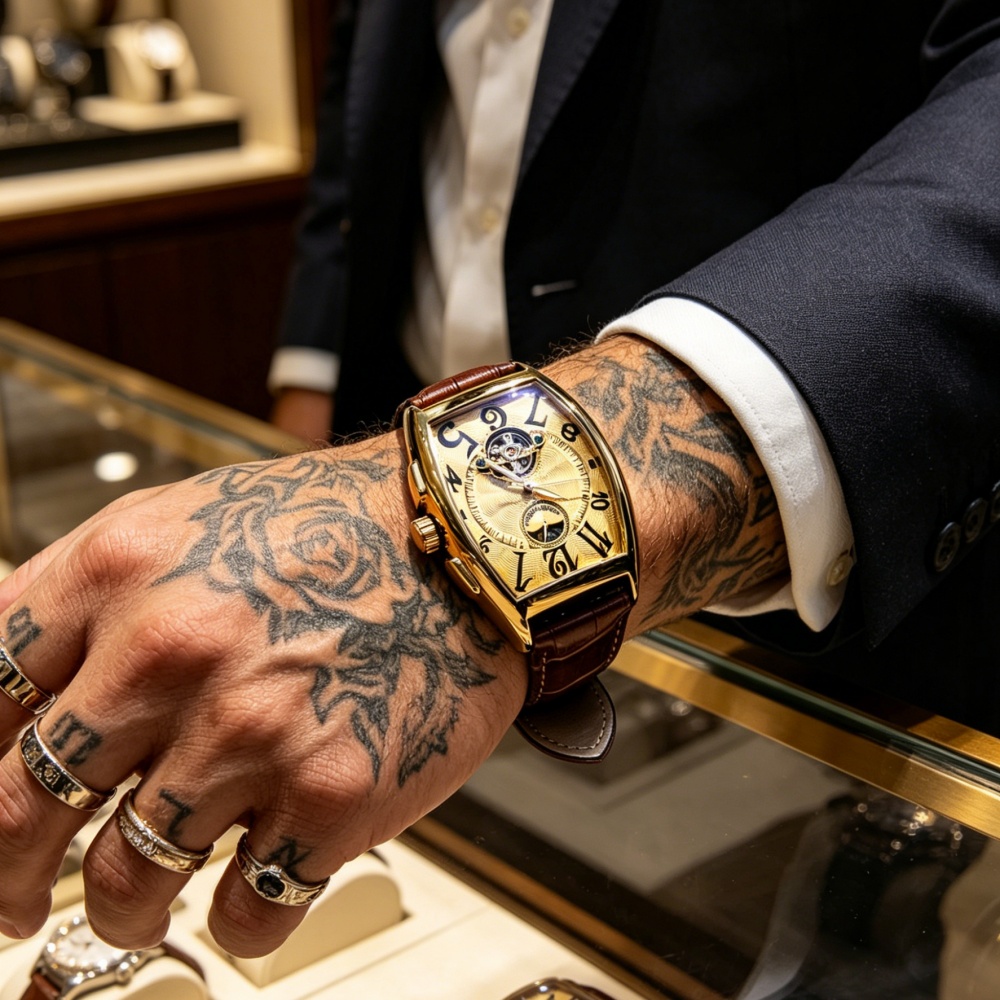 パンクスタイルの樽型メンズ機械式時計、全自動スケルトン防水夜 - Street Fashion Guys のレビューと価格