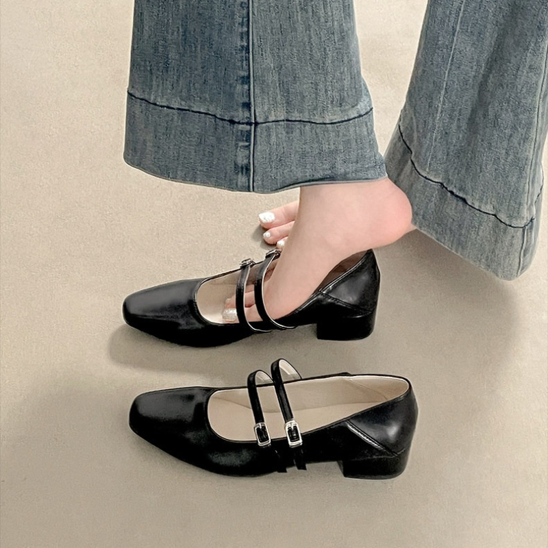 スクエアトゥローヒール女性銀色メリージェーンシューズファッシ - Street Fashion Women のレビューと価格