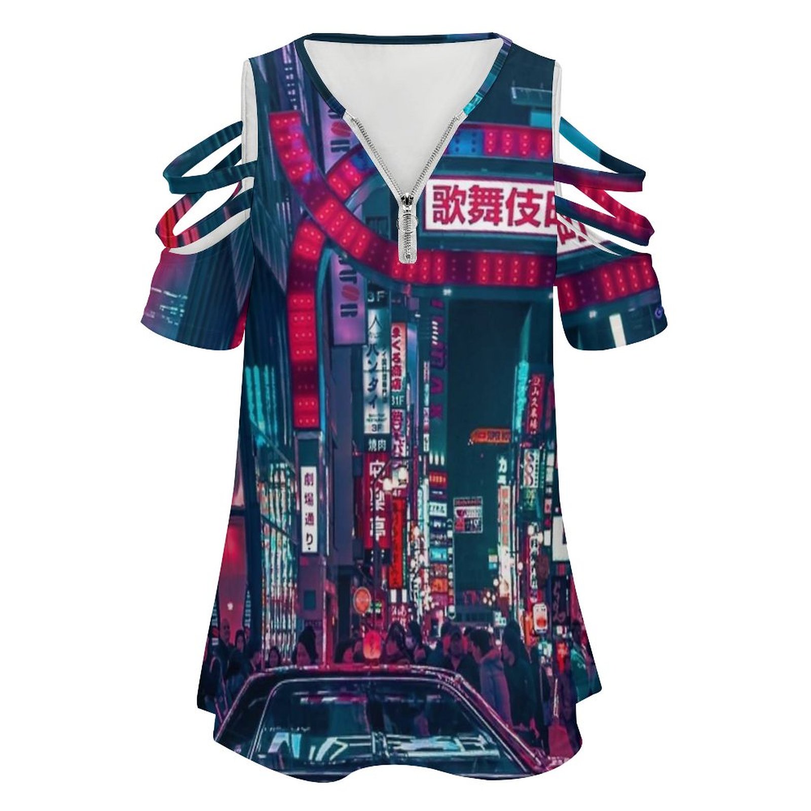 女性用東京ストリートプリントTシャツ,半袖,Vネック,ジッパ - Street Fashion In Tokyo のレビューと価格