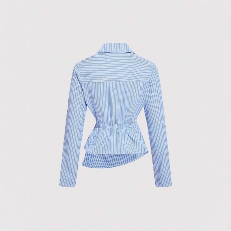 ファッションストライプシャツ女性のためのカジュアル長袖 V  - Street Fashion China Girl のレビューと価格