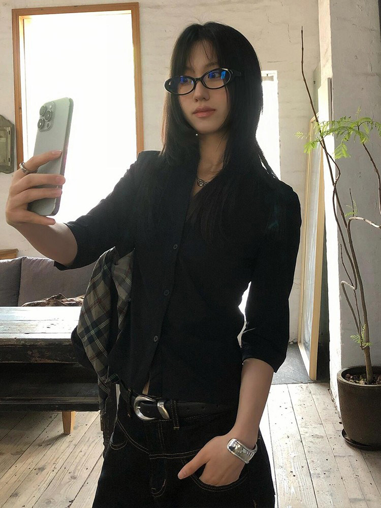 Genayooa ヴィンテージカジュアルシャツ女性スリークォ - Street Fashion In Japan のレビューと価格