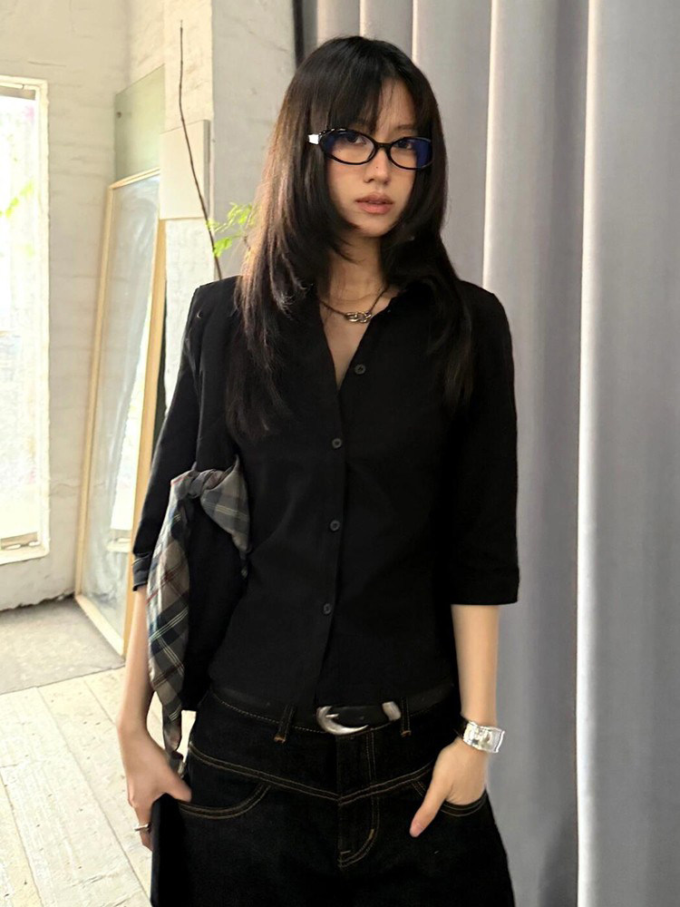 Genayooa ヴィンテージカジュアルシャツ女性スリークォ - Street Fashion In Japan のレビューと価格