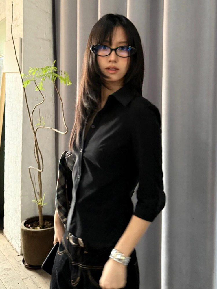 Genayooa ヴィンテージカジュアルシャツ女性スリークォ - Street Fashion In Japan のレビューと価格