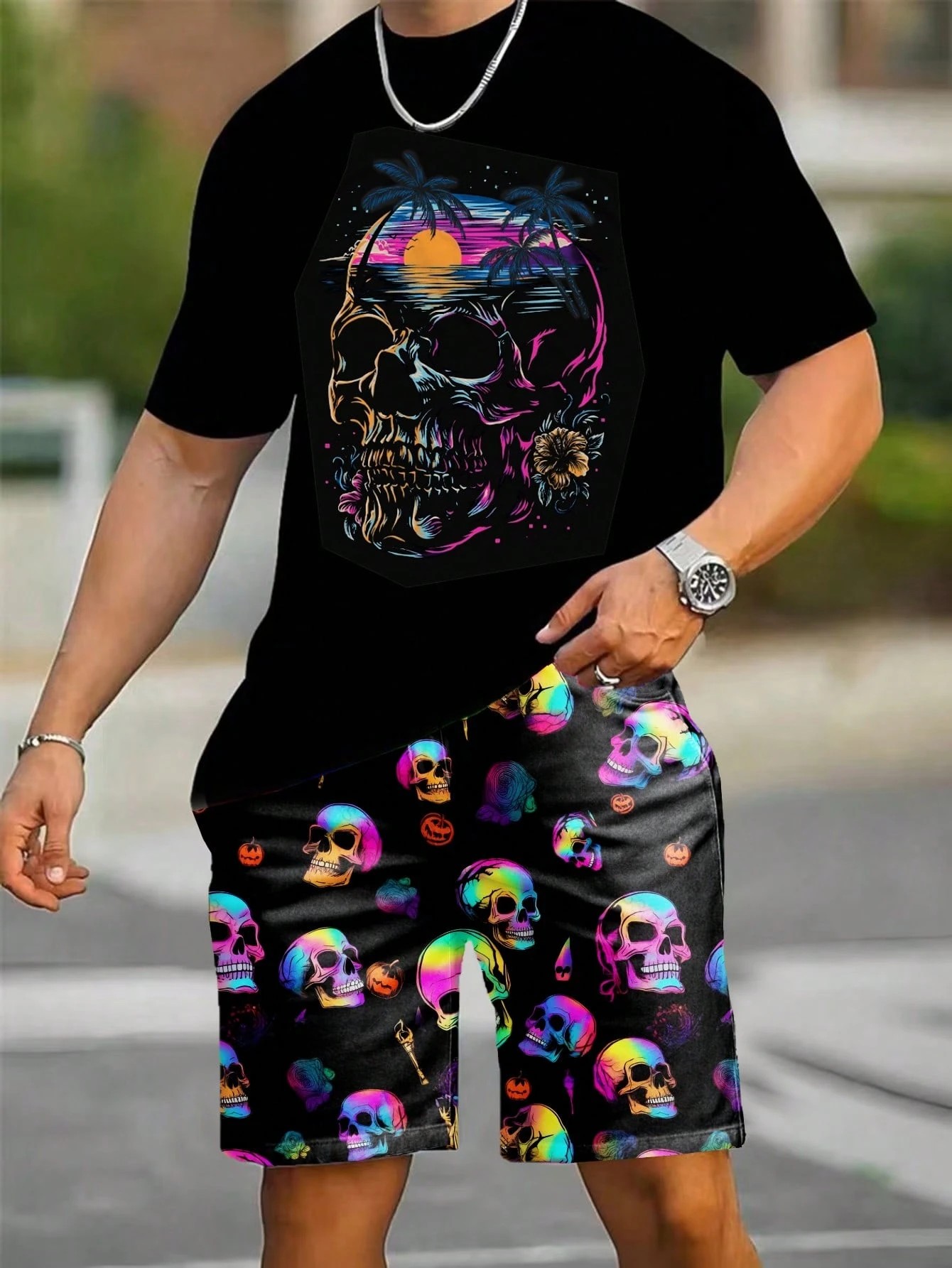 2026年夏新作 メンズ半袖ショートパンツセット 3Dパター - Street Fashion Male のレビューと価格