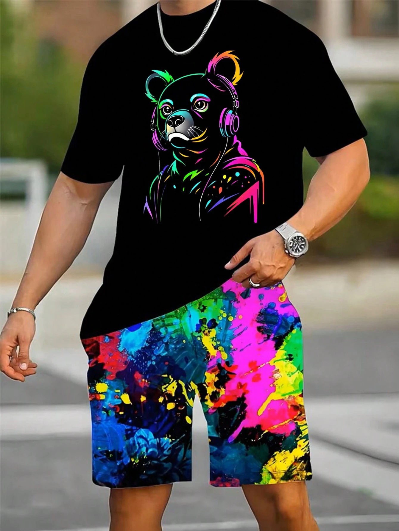 2026年夏新作 メンズ半袖ショートパンツセット 3Dパター - Street Fashion Male のレビューと価格