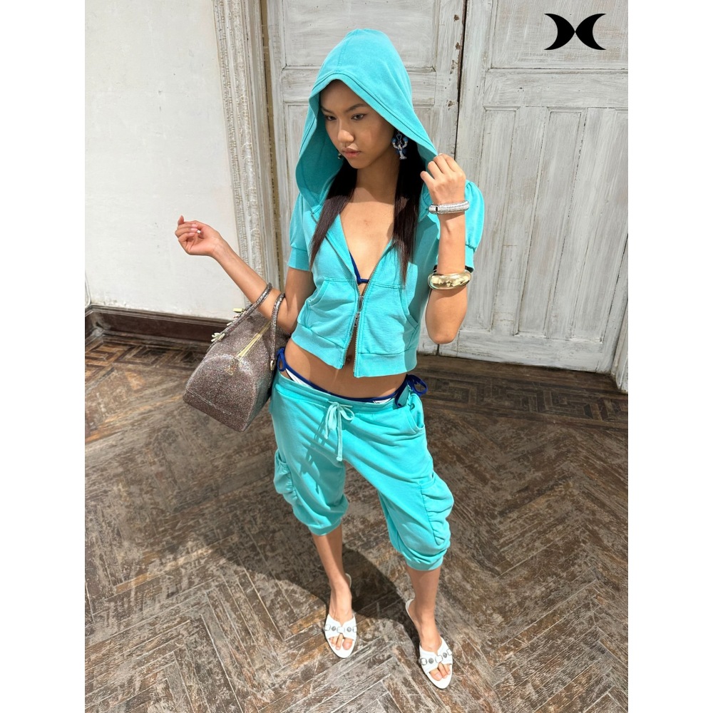 アメリカンストリートスパイスガールスタイル半袖フード付きジッ - Street Fashion Women のレビューと価格