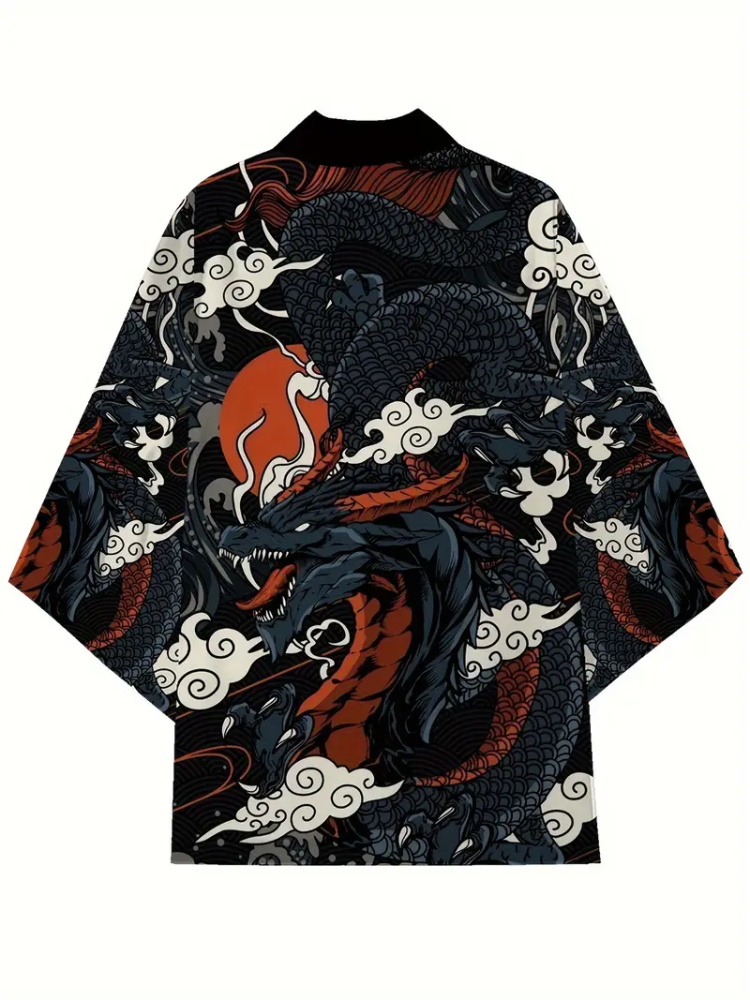 メンズファッション日本の夏着物ドラゴンプリント 3D プリン - Street Fashion Kimono のレビューと価格