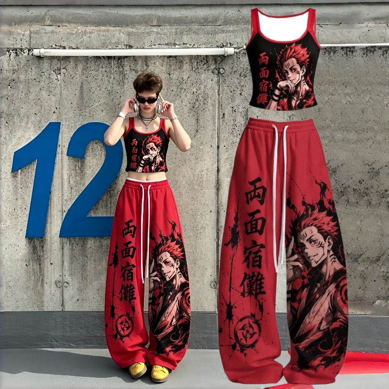 ホットな男女向け日本アニメプリント2ピースアウトフィットY2 - Street Fashion In Japan のレビューと価格