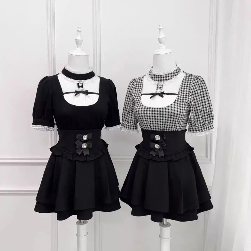 ゴシック甘いフリルレースチェック柄ブラウスレディースヴィンテ - Street Fashion China Girl のレビューと価格