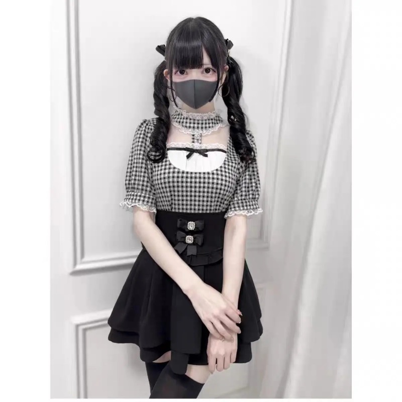 ゴシック甘いフリルレースチェック柄ブラウスレディースヴィンテ - Street Fashion China Girl のレビューと価格